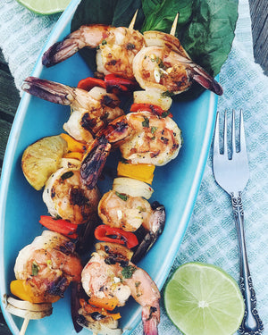 Spicy Ginger Basil Shrimp Skewers