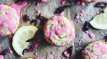 Lemon Poppyseed Muffins with Hibiscus Cardamom Glaze (Gluten Free)