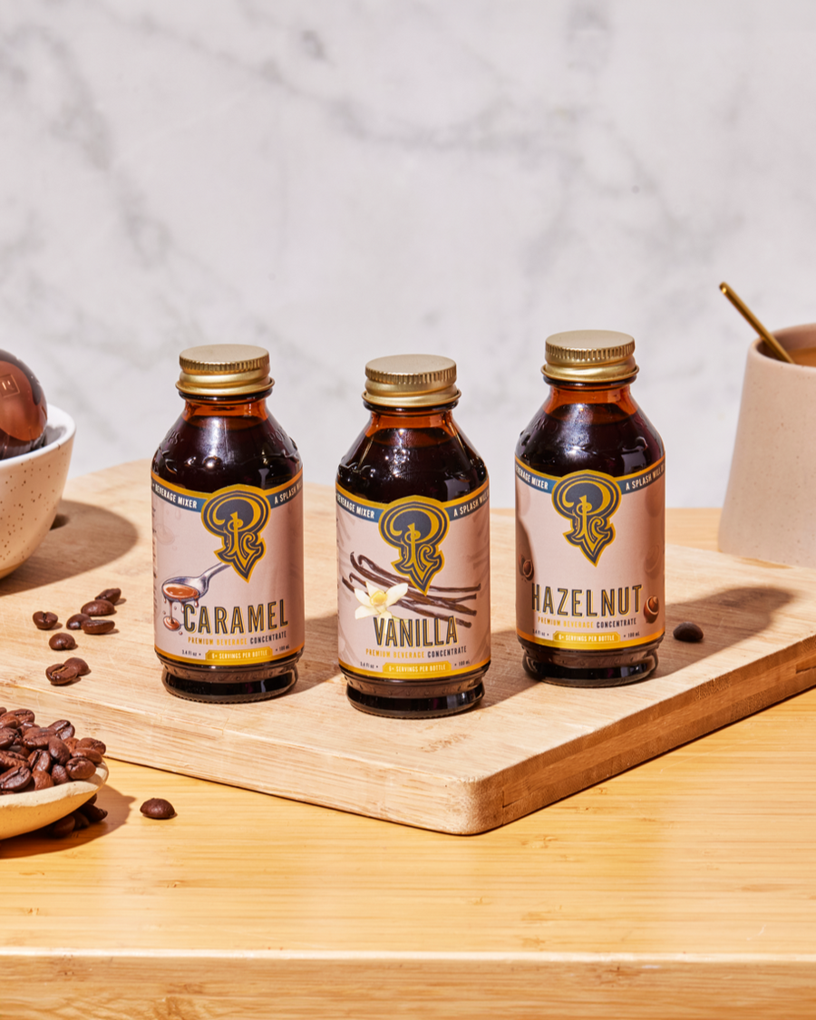 coffee syrups caramel hazelnut vanilla